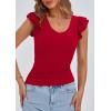imagePRETTYGARDEN Womens V Neck Summer Tops Ruffle Sleeveless Slim Fit T Shirts Going Out Casual Blouses 2025Red