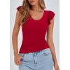 imagePRETTYGARDEN Womens V Neck Summer Tops Ruffle Sleeveless Slim Fit T Shirts Going Out Casual Blouses 2025Red