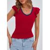imagePRETTYGARDEN Womens V Neck Summer Tops Ruffle Sleeveless Slim Fit T Shirts Going Out Casual Blouses 2025Red Navy