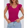 imagePRETTYGARDEN Womens V Neck Summer Tops Ruffle Sleeveless Slim Fit T Shirts Going Out Casual Blouses 2025Rose Red