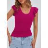 imagePRETTYGARDEN Womens V Neck Summer Tops Ruffle Sleeveless Slim Fit T Shirts Going Out Casual Blouses 2025Rose Red