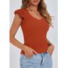 imagePRETTYGARDEN Womens V Neck Summer Tops Ruffle Sleeveless Slim Fit T Shirts Going Out Casual Blouses 2025Rust Red