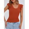 imagePRETTYGARDEN Womens V Neck Summer Tops Ruffle Sleeveless Slim Fit T Shirts Going Out Casual Blouses 2025Rust Red