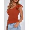 imagePRETTYGARDEN Womens V Neck Summer Tops Ruffle Sleeveless Slim Fit T Shirts Going Out Casual Blouses 2025Rust Red