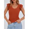 imagePRETTYGARDEN Womens V Neck Summer Tops Ruffle Sleeveless Slim Fit T Shirts Going Out Casual Blouses 2025Rust Red