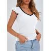 imagePRETTYGARDEN Womens V Neck Summer Tops Ruffle Sleeveless Slim Fit T Shirts Going Out Casual Blouses 2025White