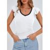 imagePRETTYGARDEN Womens V Neck Summer Tops Ruffle Sleeveless Slim Fit T Shirts Going Out Casual Blouses 2025White