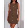 imagePRETTYGARDEN Work Dresses for Women 2025 Summer Business Formal Short Dress Sleeveless Button Down Elegant Office OutfitsBrown