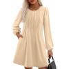 imagePRETTYGARDEN Fall Dresses for Women 2025 Long Sleeve Mini Short Flowy A Line Casual Holiday Party Tunic Dress Fashion ClothesBeige