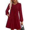 imagePRETTYGARDEN Fall Dresses for Women 2025 Long Sleeve Mini Short Flowy A Line Casual Holiday Party Tunic Dress Fashion ClothesBurgundy