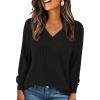 imagePRETTYGARDEN Fall Fashion 2025 Long Sleeve Shirts for Women Ribbed Knit V Neck Dressy Casual Lightweight Sweaters Tunic TopsBlack