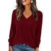 imagePRETTYGARDEN Fall Fashion 2025 Long Sleeve Shirts for Women Ribbed Knit V Neck Dressy Casual Lightweight Sweaters Tunic TopsBurgundy