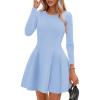 imagePRETTYGARDEN Long Sleeve Mini Dress for Women 2025 Fall Crewneck Knit Pleated Babydoll A Line Soft Casual Short Party DressesLight Blue