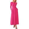 imagePRETTYGARDEN Maxi Dresses for Women 2025 Fall Casual Long Sleeve Button Fit and Flare Long Flowy Going Out DressRose Red