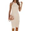 imagePRETTYGARDEN Women Bodycon Midi Dress 2025 Summer Spring Casual Vacation Sundress Fitted Sleeveless Tank DressesSolid Apricot