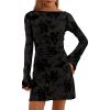 imagePRETTYGARDEN Womens 2025 Fall Fashion Floral Long Sleeve Mini Dress Mesh Bodycon Short Party Date Night Going Out DressesBlack