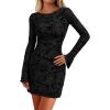 imagePRETTYGARDEN Womens 2025 Fall Fashion Floral Long Sleeve Mini Dress Mesh Bodycon Short Party Date Night Going Out DressesFloral Black