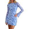 imagePRETTYGARDEN Womens 2025 Fall Fashion Floral Long Sleeve Mini Dress Mesh Bodycon Short Party Date Night Going Out DressesFloral Light Blue