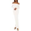 imagePRETTYGARDEN Womens 2025 Fall Sweater Dress Long Sleeve Off Shoulder Slit Maxi Bodycon Cocktail Party DressesWhite