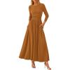 imagePRETTYGARDEN Womens 2025 Fashion Trendy Fall Long Sleeve Dresses Ruched Flowy Elegant Modest Boho Casual Beach Maxi DressBrown Yellow