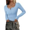 imagePRETTYGARDEN Womens 2025 Summer Long Sleeve Henley T Shirts Ribbed Knit Button Slim Fitted Basic Casual Going Out Fall TopsLight Blue