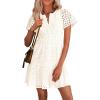 imagePRETTYGARDEN Womens 2025 Summer Short Dress V Neck Short Sleeve A Line Hollow Out Lace Ruffle Cute Casual Beach Party DressesWhite