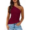 imagePRETTYGARDEN Womens 2025 Summer Y2K Tops Sleeveless One Shoulder Slim Fit Shirts Ruched Knit Asymmetrical Top BlouseWine Red