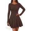 imagePRETTYGARDEN Womens Long Sleeve Cocktail Mini Dress 2025 Fall Crew Neck A Line Homecoming Party Short Dresses Elegant ClassyBrown