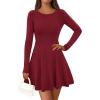 imagePRETTYGARDEN Womens Long Sleeve Cocktail Mini Dress 2025 Fall Crew Neck A Line Homecoming Party Short Dresses Elegant ClassyWine Red