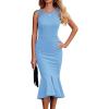 imagePRETTYGARDEN Womens Sleeveless Midi Bodycon Formal Dress Ruffle Mermaid Hem Elegant Cocktail Wedding Guest Midi DressesSky Blue