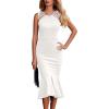 imagePRETTYGARDEN Womens Sleeveless Midi Bodycon Formal Dress Ruffle Mermaid Hem Elegant Cocktail Wedding Guest Midi DressesWhite