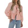 imagePRETTYGARDEN Womens Spring Fall Babydoll Peplum Blouse Shirt Puff Long Sleeve Bow Tie Front Trendy Cute Y2K Going Out TopsPlaid Pink