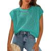 imagePRETTYGARDEN Womens Spring Tops 2025 Summer Shirts Crochet Cap Sleeve Sweater Pullover Cute Beach Vacation ClothesBlue Green