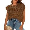 imagePRETTYGARDEN Womens Spring Tops 2025 Summer Shirts Crochet Cap Sleeve Sweater Pullover Cute Beach Vacation ClothesBrown