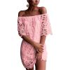 imagePRETTYGARDEN Womens Summer Off Shoulder Dresses Floral Lace Flare Short Sleeve Spring Vintage Elegant Mini DressPink