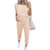 imagePRETTYGARDEN Womens Two Piece Sets 2025 Summer Spring Jogger Pants Travel Vacation Lounge Outfits Airplane Matching ClothesBeige