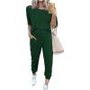 imagePRETTYGARDEN Womens Two Piece Sets 2025 Summer Spring Jogger Pants Travel Vacation Lounge Outfits Airplane Matching ClothesDark Green