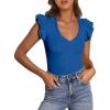 imagePRETTYGARDEN Womens V Neck Summer Tops Ruffle Sleeveless Slim Fit T Shirts Going Out Casual Blouses 2025Blue