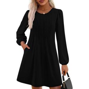 imagePRETTYGARDEN Fall Dresses for Women 2025 Long Sleeve Mini Short Flowy A Line Casual Holiday Party Tunic Dress Fashion ClothesBlack