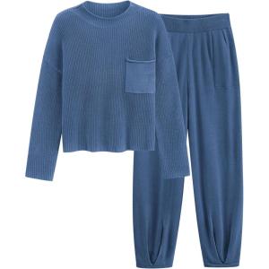 imagePRETTYGARDEN Two Piece Sets for Women 2025 Pullover Sweater High Waisted Sweatpants Tracksuit Lounge Set Fall Winter OutfitsDark Blue