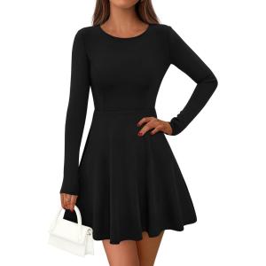 imagePRETTYGARDEN Womens Long Sleeve Cocktail Mini Dress 2025 Fall Crew Neck A Line Homecoming Party Short Dresses Elegant ClassyBlack