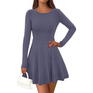 imagePRETTYGARDEN Womens Long Sleeve Cocktail Mini Dress 2025 Fall Crew Neck A Line Homecoming Party Short Dresses Elegant ClassyGrey Blue