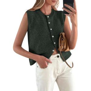 imagePRETTYGARDEN Womens Sweater Vest Cardigans 2025 Fall Lightweight Casual Sleeveless Button Down Knit Tank TopsArmy Green