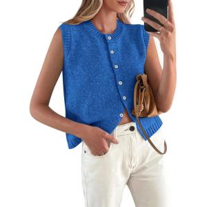 imagePRETTYGARDEN Womens Sweater Vest Cardigans 2025 Fall Lightweight Casual Sleeveless Button Down Knit Tank TopsSky Blue