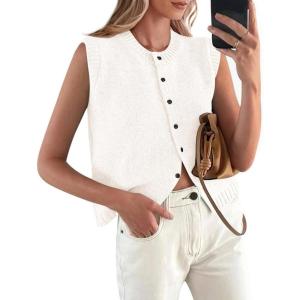 imagePRETTYGARDEN Womens Sweater Vest Cardigans 2025 Fall Lightweight Casual Sleeveless Button Down Knit Tank TopsWhite