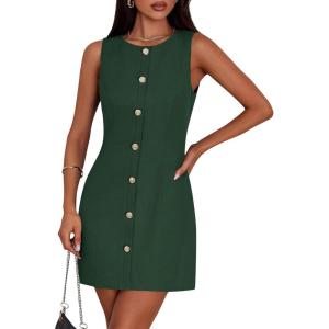 imagePRETTYGARDEN Work Dresses for Women 2025 Summer Business Formal Short Dress Sleeveless Button Down Elegant Office OutfitsGreen