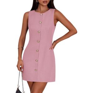 imagePRETTYGARDEN Work Dresses for Women 2025 Summer Business Formal Short Dress Sleeveless Button Down Elegant Office OutfitsPink