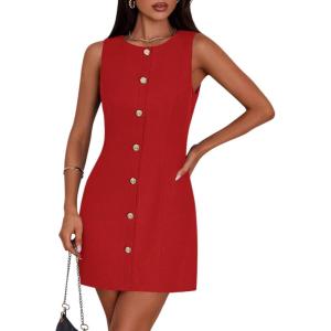 imagePRETTYGARDEN Work Dresses for Women 2025 Summer Business Formal Short Dress Sleeveless Button Down Elegant Office OutfitsRed