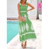 imagePRETTYGARDEN Womens Summer Boho Maxi Dress 2025 Casual Sleeveless Square Neck Floral Aline Smocked Beach Dresses with PocketsFloral Green White