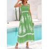 imagePRETTYGARDEN Womens Summer Boho Maxi Dress 2025 Casual Sleeveless Square Neck Floral Aline Smocked Beach Dresses with PocketsFloral Green White